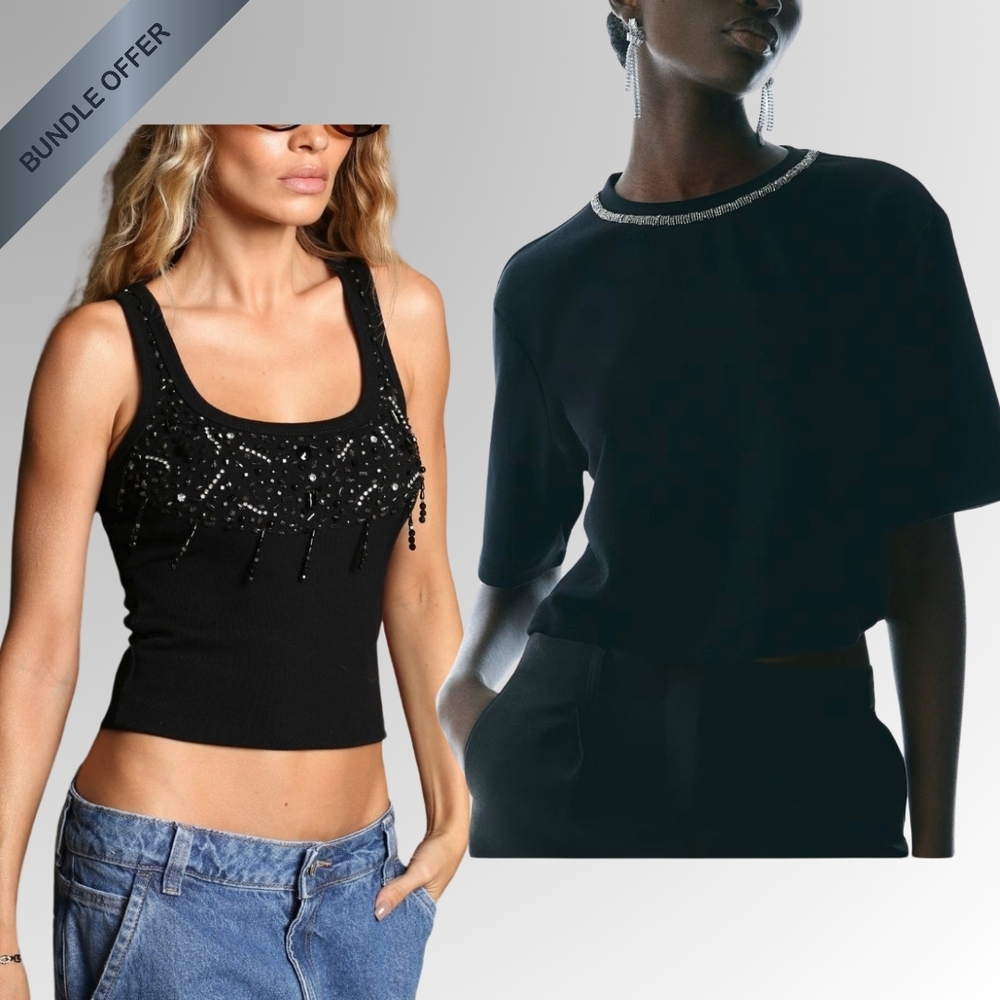 Elegant Black Beaded Women's Top